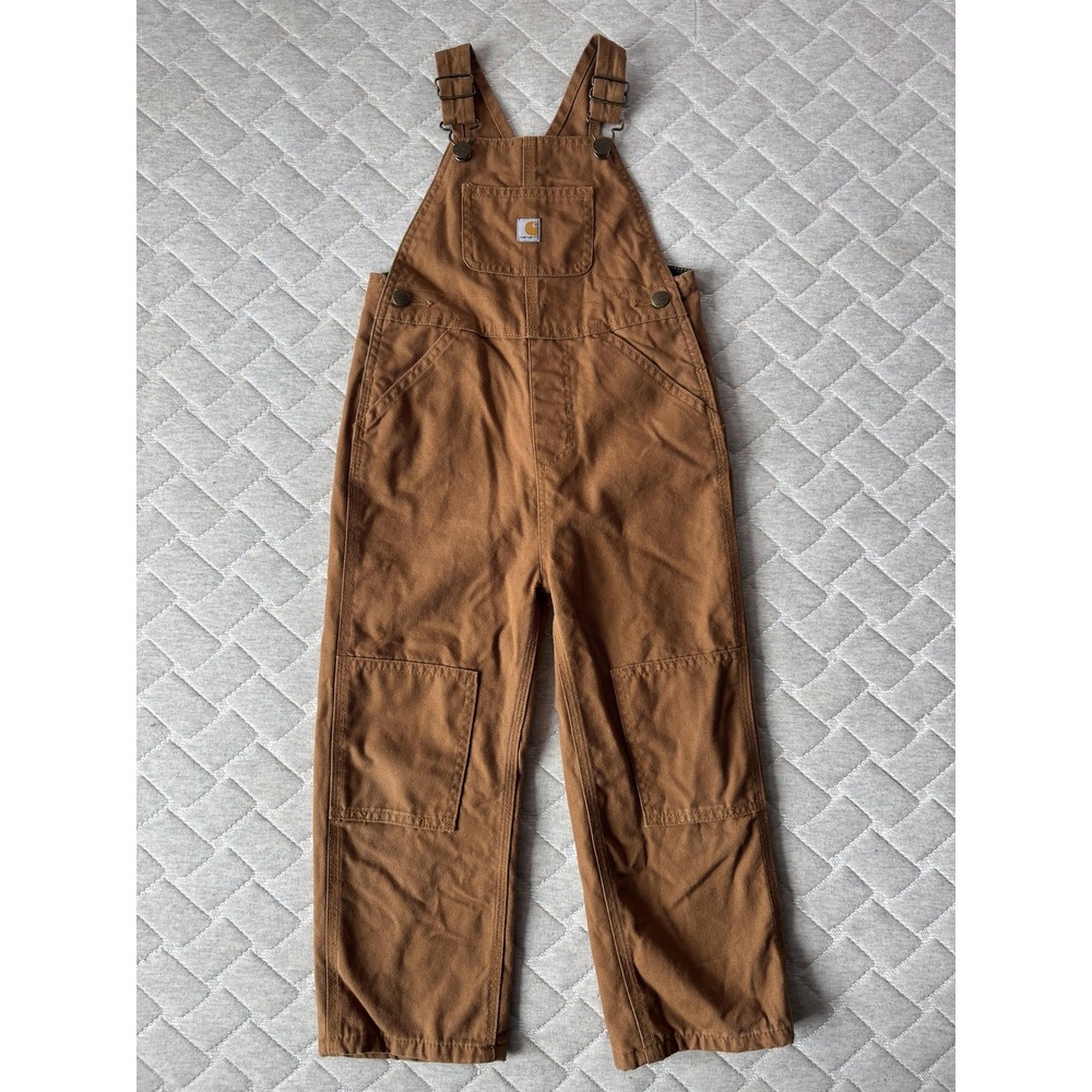 Carhartt Overalls Boys 4T Brown Canvas Buckle Pockets Flannel Lined Workwear
